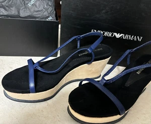 Emporio Armani Womens Leather Platform Wedge Light Blue Size 39AU - Picture 1 of 14