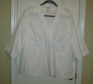 TWEEDS White Cotton Surplice Side Zip Blouse ~ SZ 1X ~ EUC! - Picture 1 of 7