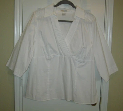 Blusa TWEEDS Blanco Algodón Sobrepelliz Cremallera Lateral ~ Talla 1X ~ ¡Usada en Excelente Condición! Foto 1 de 4