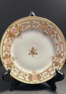 handpainted Nippon gilded moriage ornate plate pink rose green gold noritake - Picture 1 of 6