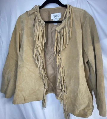 Cervelle Tan Women's leather Suede jacket w/ Fringe trim Size L, Western Style - Imagem 1 de 4