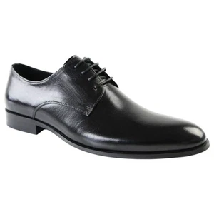 Zasel Beau Black Plain Leather Lace Up Ups Dress Casual Work Mens Mens Shoes - Picture 1 of 6