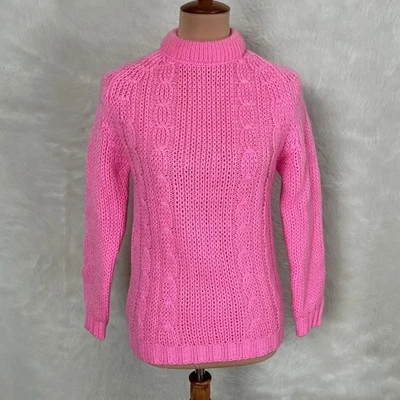 Vintage 60s 70s Pink Cable Knit Made in Japan High Neck Sweater Deadstock NWT M - Image 1 of 4