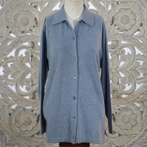 Vintage Italian 55% Wool 30% Cashmere 15% Silk Blue Knit Shirt Sweater Size 10 - Picture 1 of 9