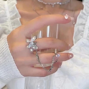 Pearl Zircon Butterfly Tassel Pendant Stitching Light Luxury Clavicle Chain Ring - Picture 1 of 9
