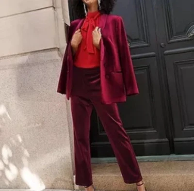 Express Editor High Rise Velvet Stretch Straight Ankle Pants Ruby Red SZ 4 NWOT - Image 1 of 4