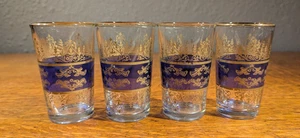Cobalt Blue Elegant MCM Glassware Gold Scrolls Barware Cobalt Blue Sherry Glass - Picture 1 of 10