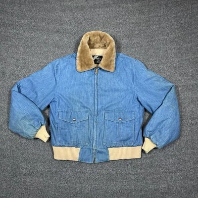 De Colección Sears Denim Chaqueta Bomber Para Hombre’s L Alta Acolchada Forrada Tareas Abrigo Cuello Pila Foto 1 de 4