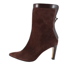 MANOLO BLAHNIK $1,245 Brown Suede & Leather Heeled ZUFAPLA Ankle Boots 39 - Picture 1 of 12