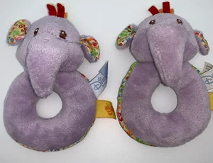 2x Greifling Klapper Esel Plüschtier Kuscheltier Dumbo Bunt Lila Elefant Rüssel - Picture 1 of 4
