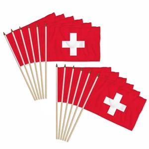 12 Stück Packung Schweiz 12x18 Zoll Handheld Country Stick Flaggen - Bild 1 von 2