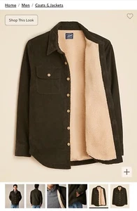 J.Crew Sherpa-lined corduroy shirt jacket BM156 - M’s XL MYSTERIOUS GREEN GR1461 - Picture 1 of 14