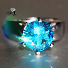 Princess cut 4.7CT Blue Zircon Gemstone Silver Filled Wedding Party Ring