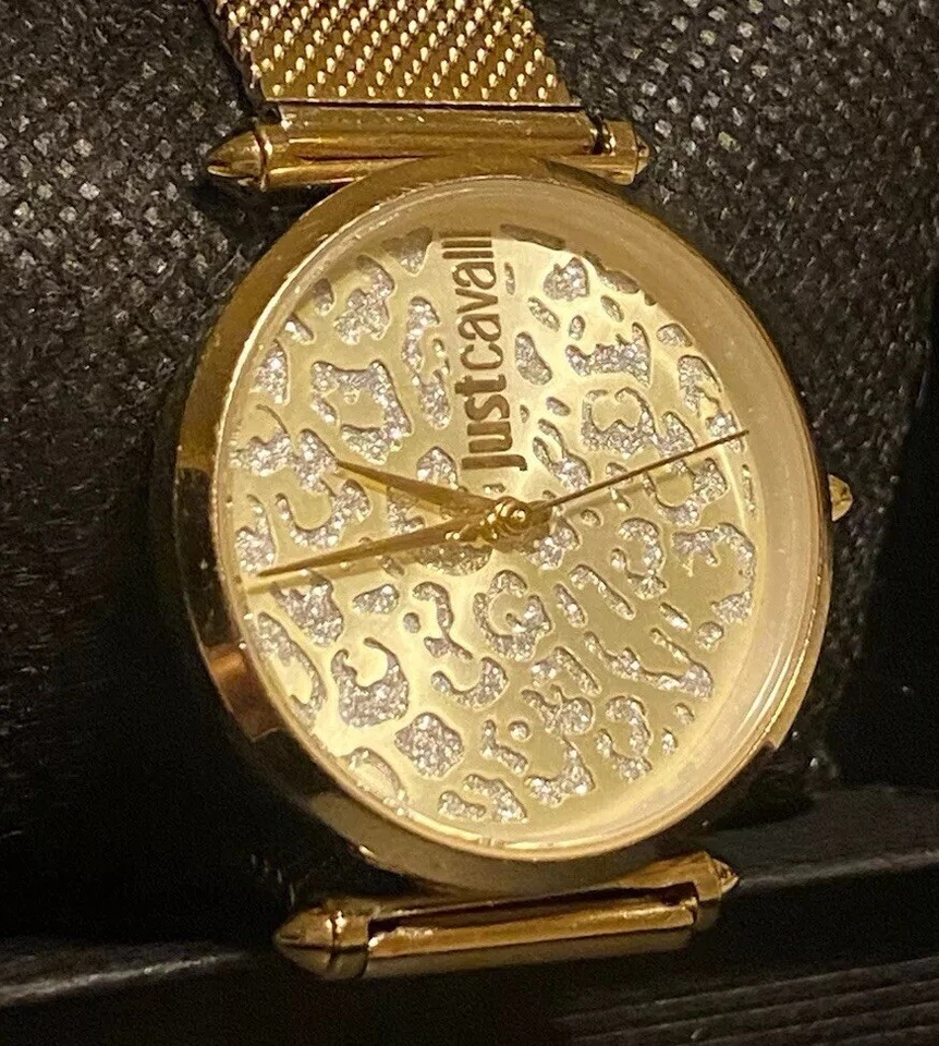 RARE Just Cavalli Gold Plated Iced Out Leopard Dial Women’s 34MM Watch 1L085 - Image 1 of 4