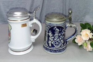 Bierkrug mit Zinndeckel 2 Stück Rein Zinn Handangegossen Yoska Y 383 - Bild 1 von 8