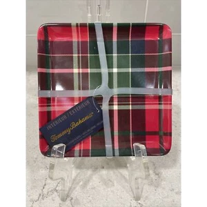 SET of 6 Tommy Bahama Red Green Plaid 6x6” Plates Appetizer Dessert Salad Plate - Picture 1 of 4
