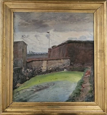 Antique oil painting. Peter Tom-Petersen(1861-1926):”Scene from Kronborg”(1909) - Image 1 of 4