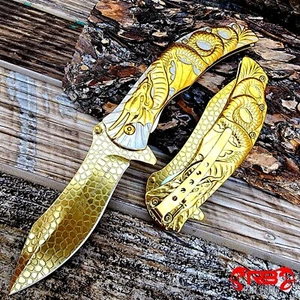 8.5" SKIN DRAGON SCALES SPRING OPEN BLADE ASSISTED FOLDING POCKET KNIFE Fantasy - Picture 1 of 41