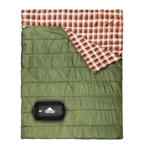 AGEMORE Cotton Flannel Double Sleeping Bag for Camping, Backpacking Or Hiking - Picture 1 of 7