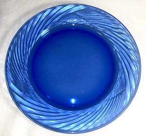 Pyrex Cobalt Blue Glass Swirl Rimmed Festiva Plates 10 1/2”~ Set Of 4~USA - Picture 1 of 8