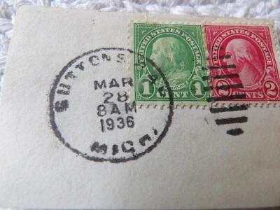 Very Rare Combination of Red 2 & Green 1 Cent US Stamps Canceled 1936 Michigan - Image 1 of 3