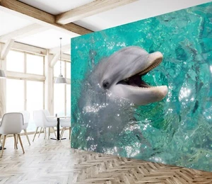 3D Sea Dolphin J313 Wallpaper Mural Wall Print Wall Wallpaper Murals Honey - Picture 1 of 12