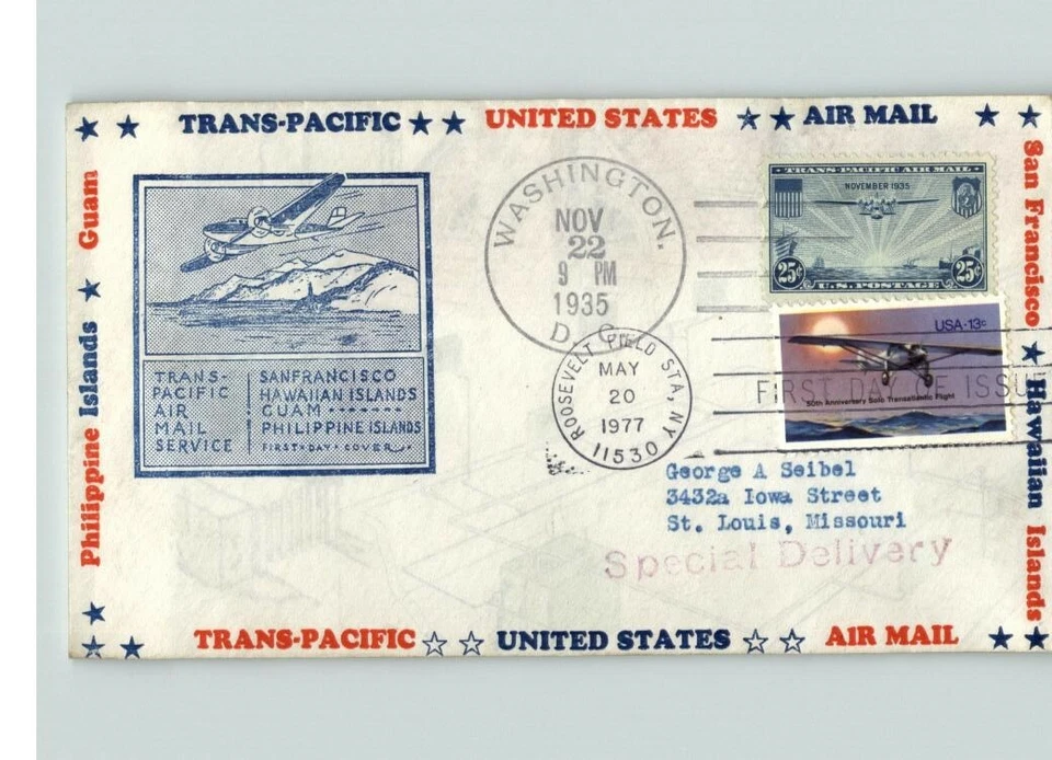 Airmail FIRST FLIGHT and First Day of Issue, CHINA CLIPPER, dual w/ Lindburgh FD - Image 1 of 1