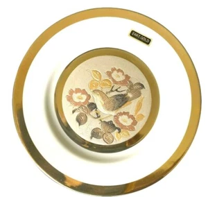 Art of Chokin Plate 24K Gold Trim Bird Floral Japan 6.5 Inch Round Japan Plate - Picture 1 of 6