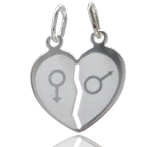 Ciondolo cuore divisibile mm 20x20 con gamete maschile e femminile argento 925 - Foto 1 di 2