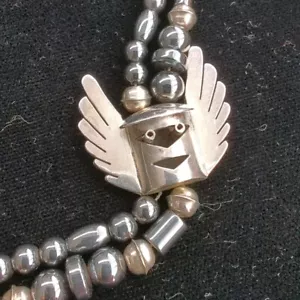 Hopi Tribe Sterling Silver Hematite Mudhead Kachina Necklace Native Souvenir - Picture 1 of 11