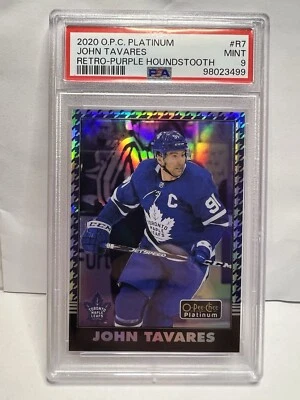 2020-21 O-Pee-Chee Platinum Purple Houndstooth John Tavares #R-7 9/15 PSA 9 - Image 1 of 2