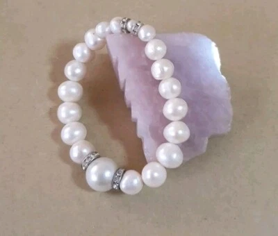 Armband aus Süßwasser Zuchtperlen Perlen  Weiß D 14-9mm,   dehnbar  - Bild 1 von 2