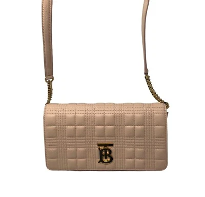 Authentic Burberry TB Lambskin Quilted Lola Wallet On Chain Bag Peach Pink $1150 - Image 1 of 4