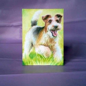 Fox Terrier Puppy Dog Drawing ACEO ATC Original Art Colored Pencils Artwork - Picture 1 of 2
