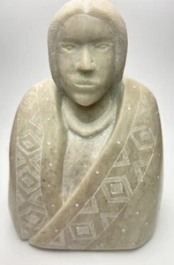 Signed Alabaster Sculpture of a Native American, 4 lbs, 6" Tall, 4.5" Wide - Picture 1 of 9