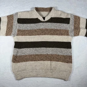 Vintage italienischer Strickpullover mittelbraun beige gestreift Retro Pulli top - Bild 1 von 8