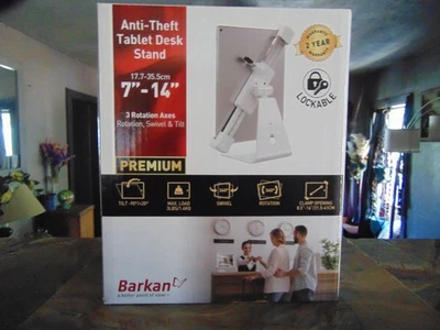 Barkan Tablet Stand, 7" - 14", White, Clamp Opening, 360° Rotation, Locking Slot - Image 1 of 4