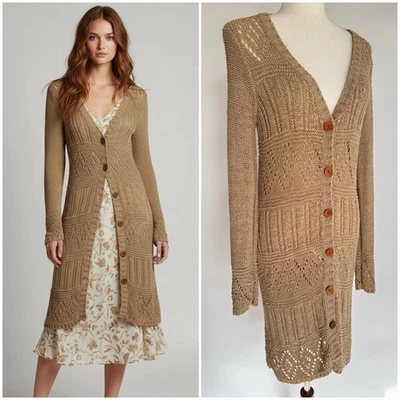 Cárdigan BCBG MaxAzria para mujer L tostado ganchillo elástico plumero hada grunge Y2K Foto 1 de 4