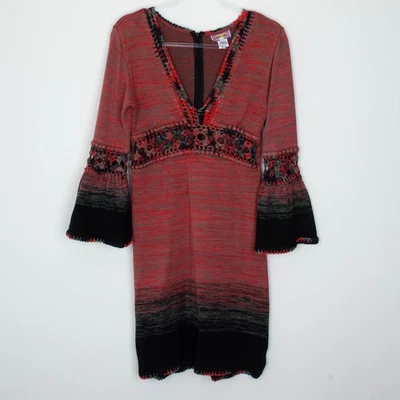 Vestido Suéter Bouncy Wear Para Mujer Rojo Ombre Tejido Crochet Manga Campana Talla M Boho Foto 1 de 4