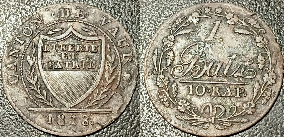 Switzerland - Canton Of Vaud - 1 Batz 10 Rappen 1818 ! KM#8 - Image 1 of 1