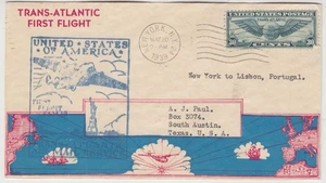 STATI UNITI 1939 TRANSATLANTICO illustrazione ufficiale FFC *NEW YORK-LISBONA PORTOGALLO - Foto 1 di 4