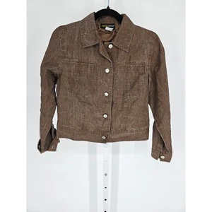 Vintage Metro Style Womens Sz 4P 100% Linen Button Front Jacket Brown - Picture 1 of 5