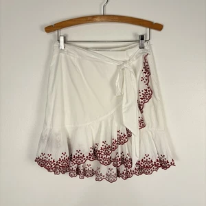 Rebecca Minkoff Womens Size Small White Red Faux Wrap Eyelet Tie Skirt Mini - Picture 1 of 10