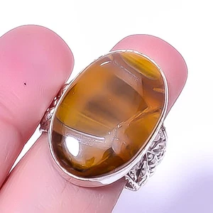 Yellow Tiger Eye - South Africa Silver Plated Turkish Ring s.8.5 A396 - Picture 1 of 6