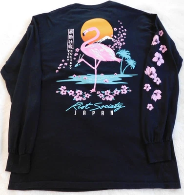 Riot Society Shirt Mens Medium Flamingo Cherry Blossom Japan Long Sleeve Graphic - Image 1 of 4