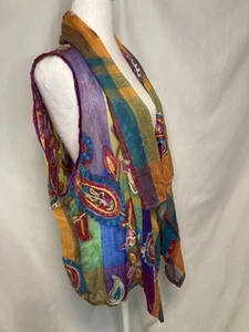 ANU Lana L/XL Colorido Bordado Boho Chaleco Chal Cárdigan Lagenlook Arte - Imagen 1 de 10