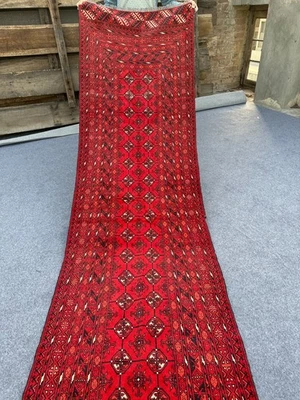 Corredor Ersari Turcomano 2x11 Vintage - Patrón Gul Rojo Geométrico - Lana Tribal. Foto 1 de 4