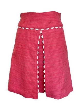 Falda LESLIE EVERS TALLA 0 80% Lino 20% Algodón Rosa y Blanco Acento Flecos Cremallera Lateral Foto 1 de 4