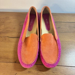 Vaneli Driving Loafer Shoes Womens 11 Pink Orange Suede Moc Colorful Preppy - Picture 1 of 11