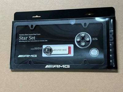 Mercedes Genuine BLACK License Plate Frame, Valve Stem Caps, Key Chain Gift SET - Image 1 of 4